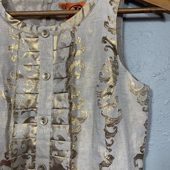 TORY BURCH NEW Maggie Gold Foil Jaquard Dress Sz 2 - Picture 3 of 7